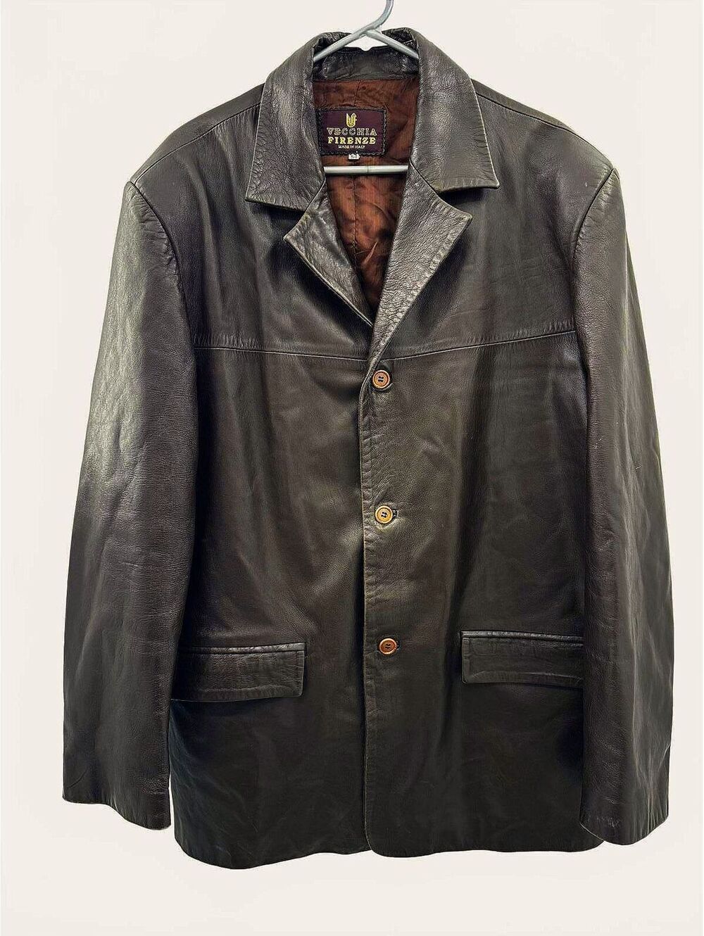 Vecchia Firenze Men’s EU 54 XL Genuine Leather Italian Jacket Brown Vintage